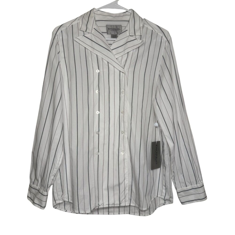 NEW Emanuel Ungaro White Stripe Double‎ Breast Button Down Shirt Womens 12 VTG
